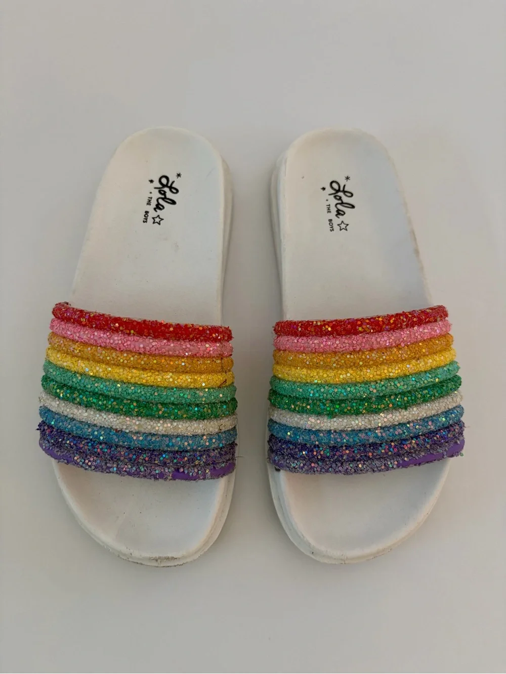 Lola And The Boys Rainbow Glitter Slides Girls Size 31 (13.5 US) Summer Shoes
